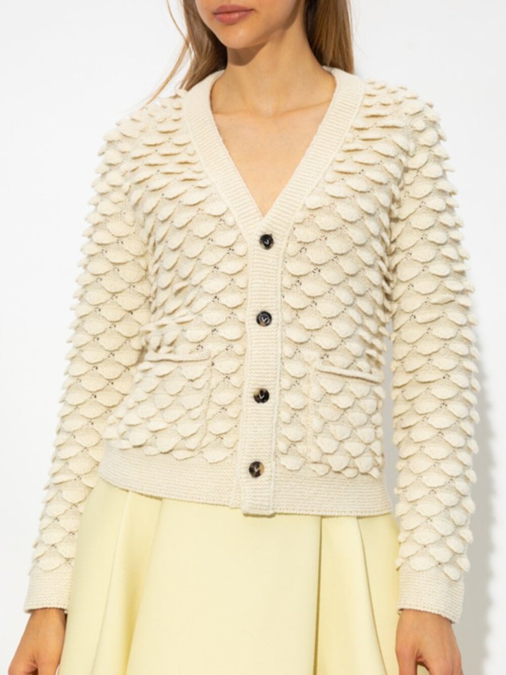 BOTTEGA VENETA Beige Wool FISH SCALES Knit Top Sweater Cardigan L